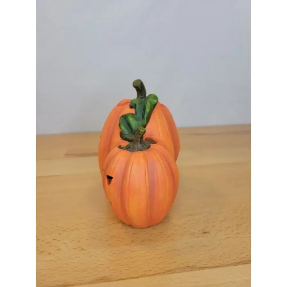 Halloween Jack O Lantern Group trio tea light candle luminary Ceramic Pumpkin